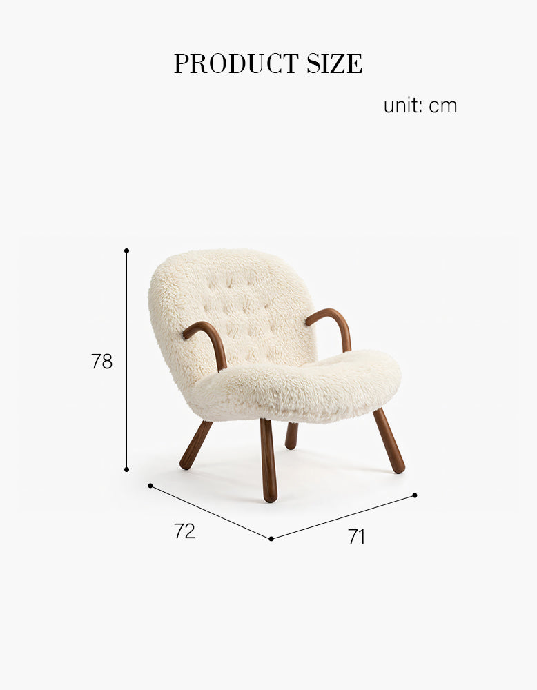 Gubi Clam Chair, White Long Hair Sherpa