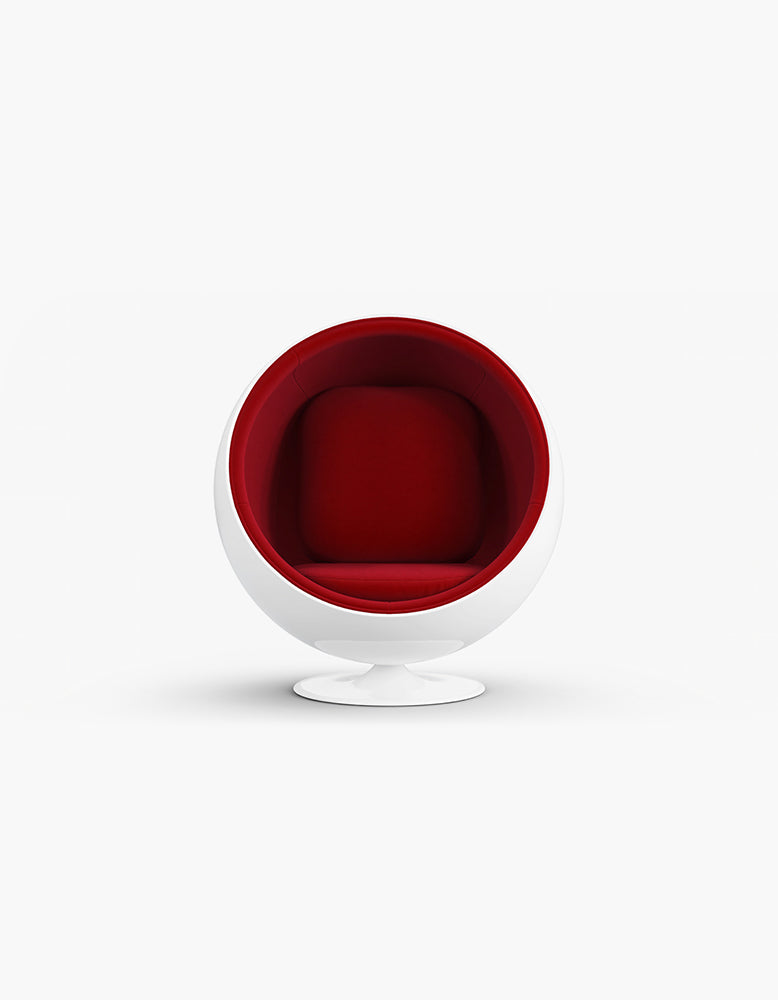 47-Ball Chair, Bold Red Wool and White Armchair