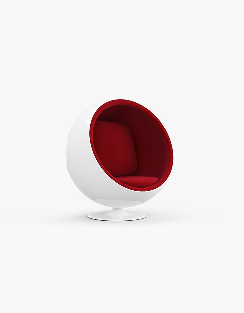 47-Ball Chair, Bold Red Wool and White Armchair