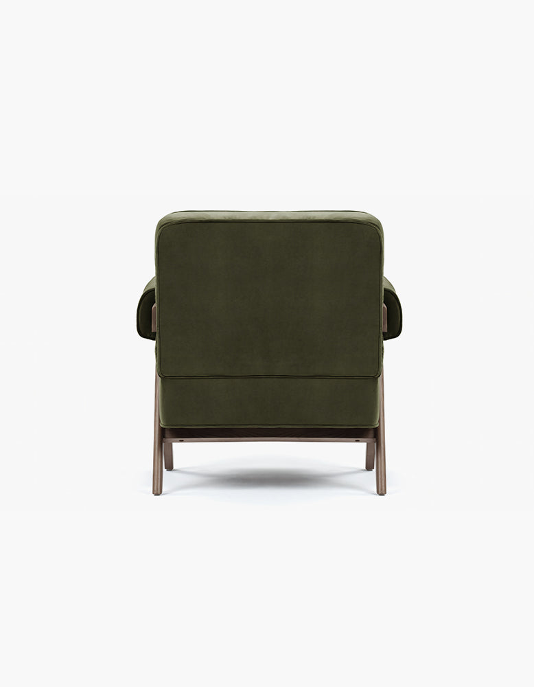 Pierre Jeanneret Lounge Chair, Olive Green Velvet