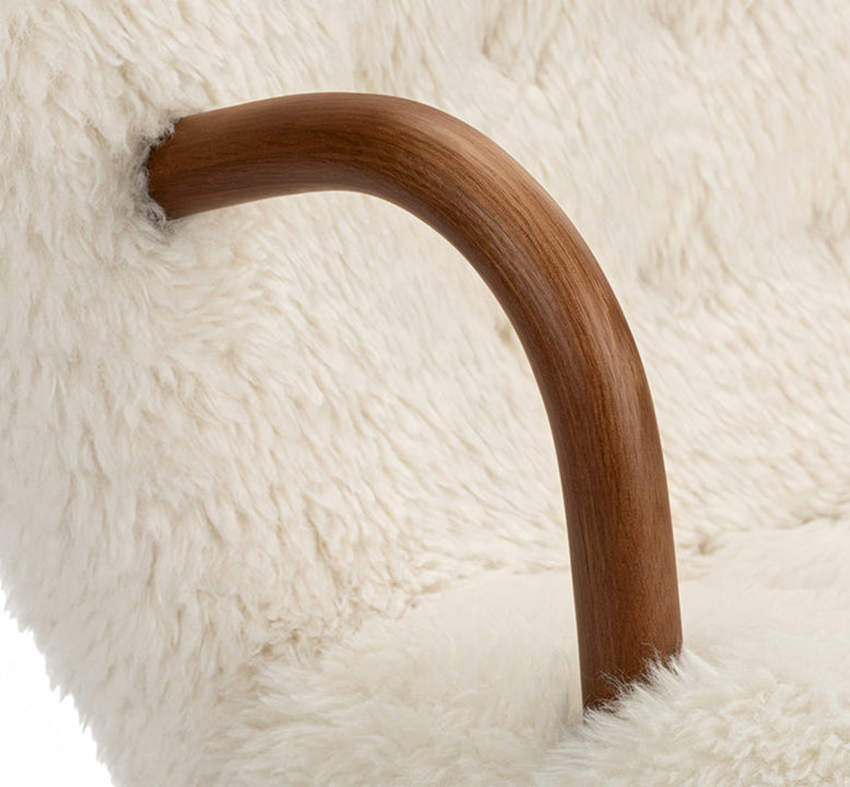 Gubi Clam Chair, White Long Hair Sherpa