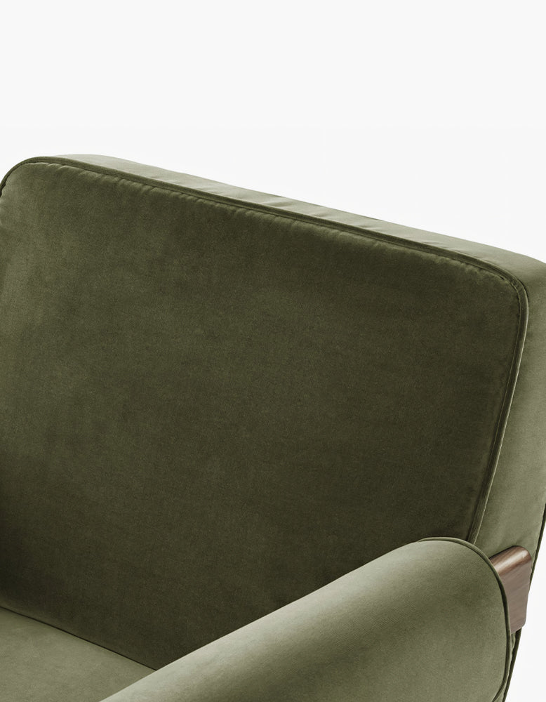 Pierre Jeanneret Lounge Chair, Olive Green Velvet