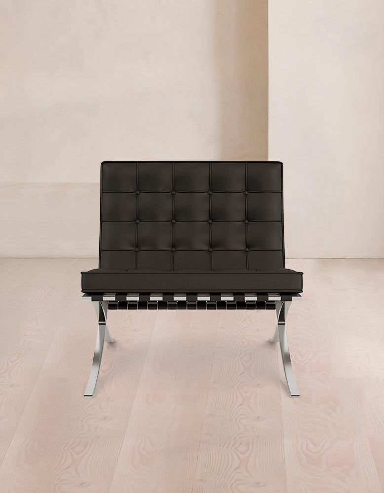 Classic Modern Barcelona Chair And Footstool, Black Leather