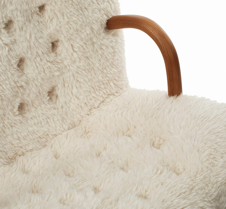 Gubi Clam Chair, White Long Hair Sherpa