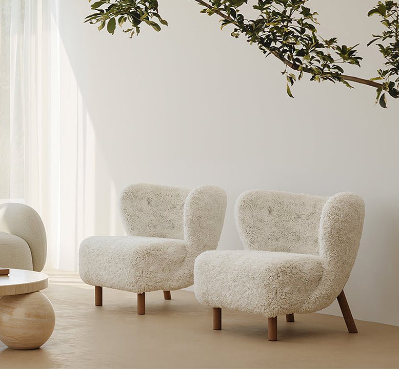 Gubi Petra Chair, Natural Luxe Sheepskin