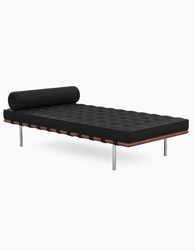 Barcelona Style Daybed, Black Leather, Wood Frame｜ DC Concept