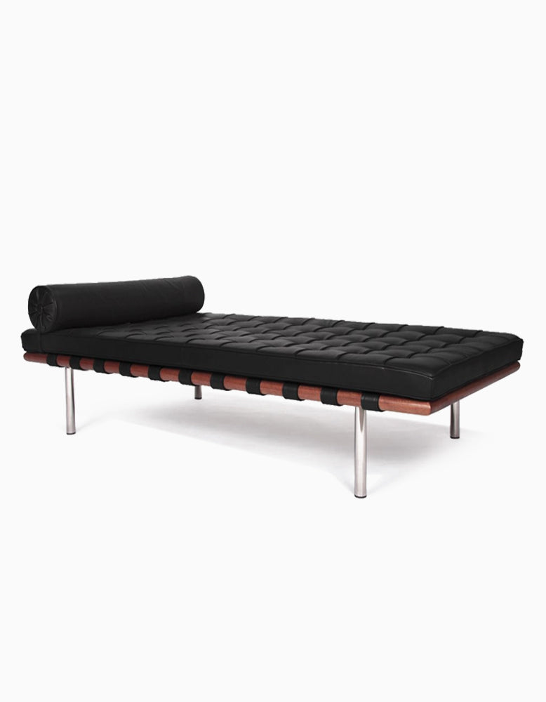 Barcelona Style Daybed, Black Leather, Wood Frame｜ DC Concept