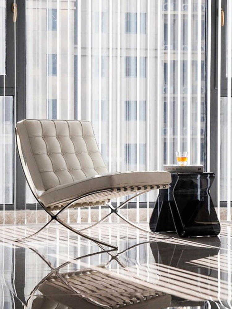 Classic Modern Barcelona Chair And Footstool, White Leather｜ DC Concept