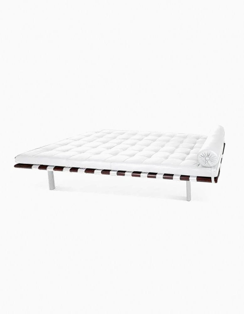 Barcelona Style Daybed, White Leather, Wood Frame｜ DC Concept