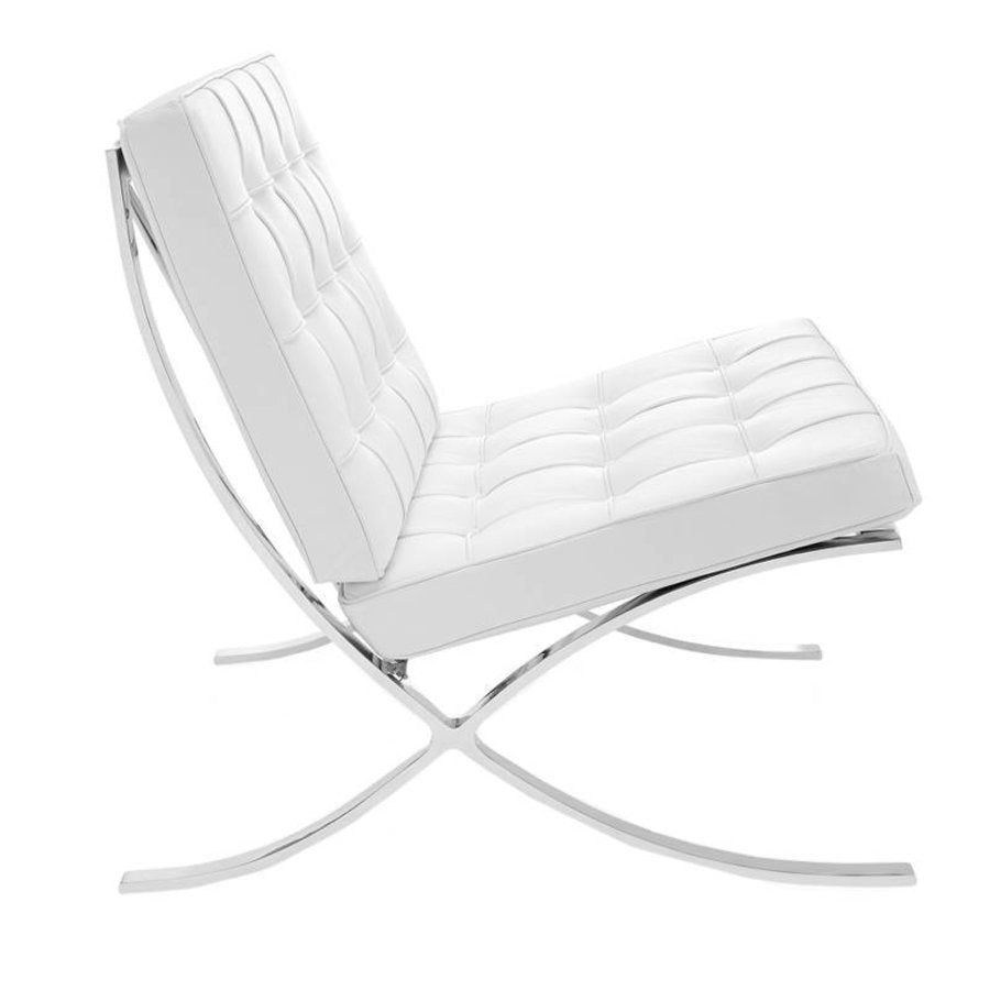 Classic Modern Barcelona Chair And Footstool, White Leather｜ DC Concept